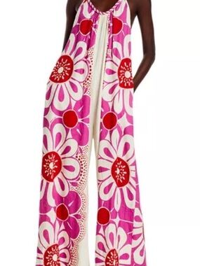 FARM Rio Pink & Red Floral Wide-Leg Jumpsuit